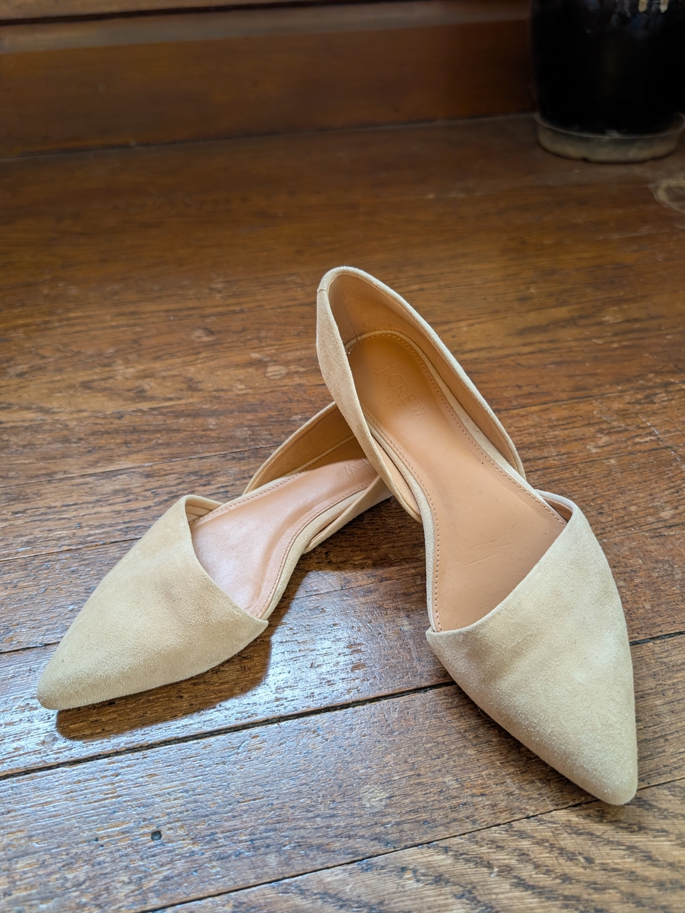 J. Crew Suede Pointed D'Orsay Flats in Light Beige